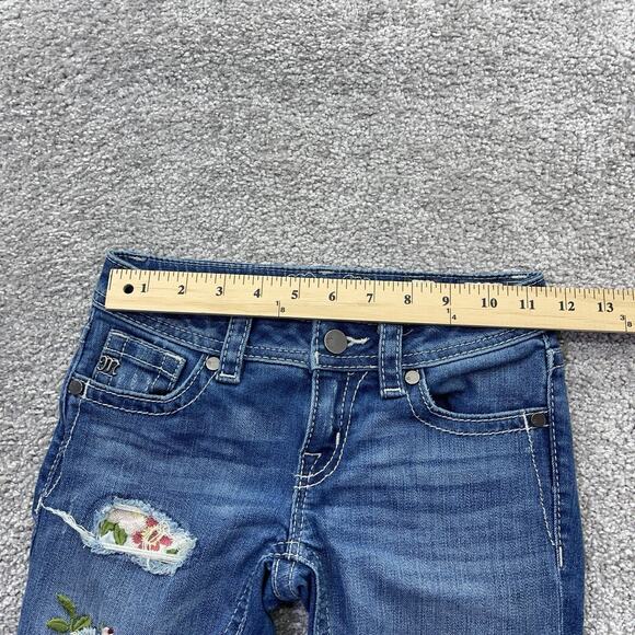 Miss Me Jeans Girls 8 Skinny Blue Denim Distressed Rips Floral Kids Stretch - Picture 9 of 13